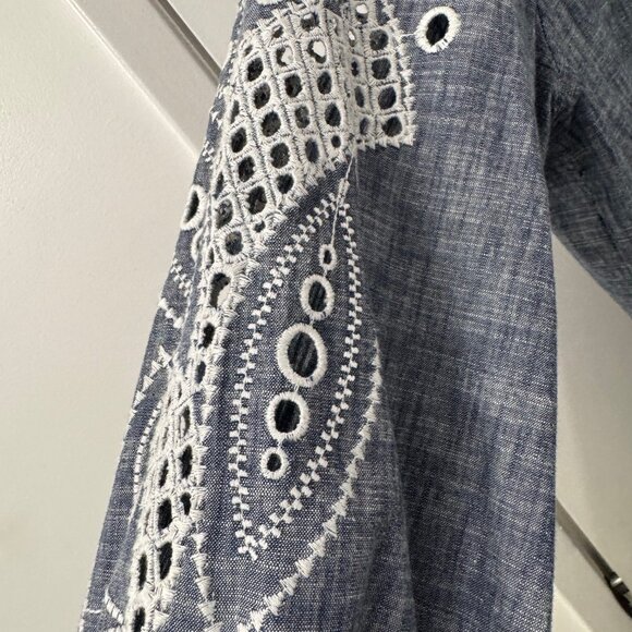 Veronica Beard Ariana Mini Dress Chambray Eyelet Embroidery Sz 14 - Picture 5 of 9